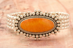 Artie Yelowhorse Genuine Spiny Oyster Shell Sterling Silver Rising Sun Bracelet